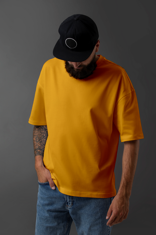 Oversized Plan Mustard Yellow T-shirts for Men